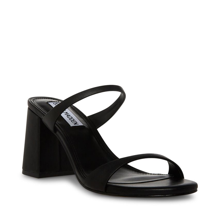 Black Steve Madden Bridgette Leather Women's Heels Sandals | PH 9613BPW